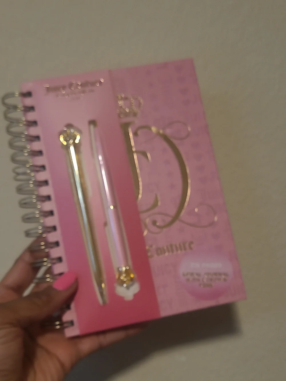 Juicy Couture Pink Spiral Notebook with Gold Accent Pens